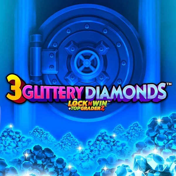 3 Glittery Diamonds slot logo by PearFiction Studios at Spinsy Casino