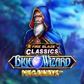 Official Slots logo: Fire Blaze Blue Wizard Megaways by Rarestone Gaming at Spinsy Casino